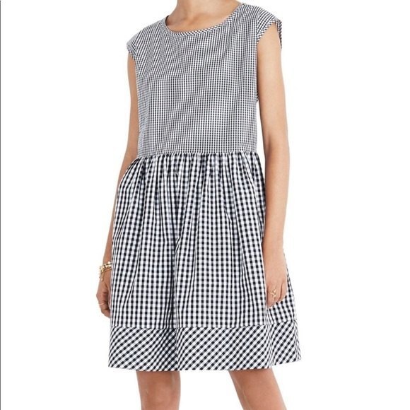 Madewell Gingham Checked Tie-Back Crew Neck Sleeveless Cotton Dress (NWT) - Picture 1 of 8